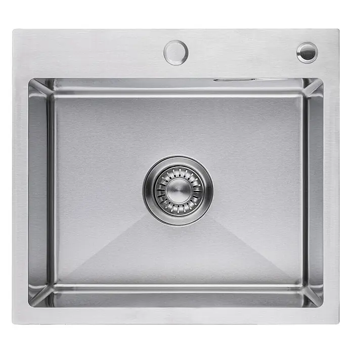 LOMAZOO Waschbecken LMZ-KYLE - B x L: 45 x 45 cm, Stahl - Gebürstetes Edelstahl-Spülbecken mit einem Becken, Abfluss, Überlauf und zwei vorgebohrten Löchern am Rand.