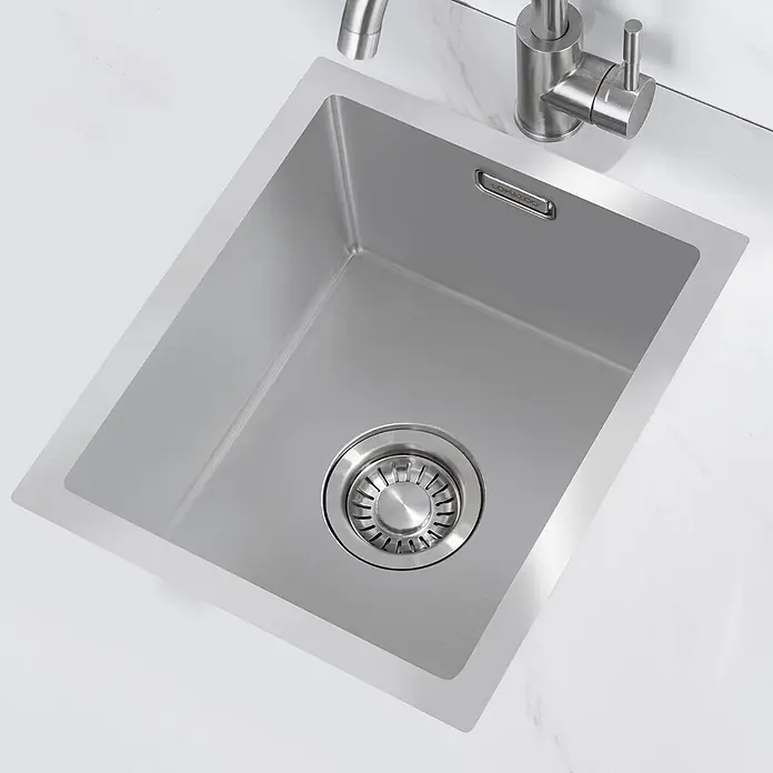 LOMAZOO Waschbecken JT-P7KX-TD1V - B x L: 34 x 34 cm, Mit Überlauf, Stahl - LOMZOO Spülbecken aus gebürstetem Edelstahl mit integrierter Armatur und zentralem Abfluss.