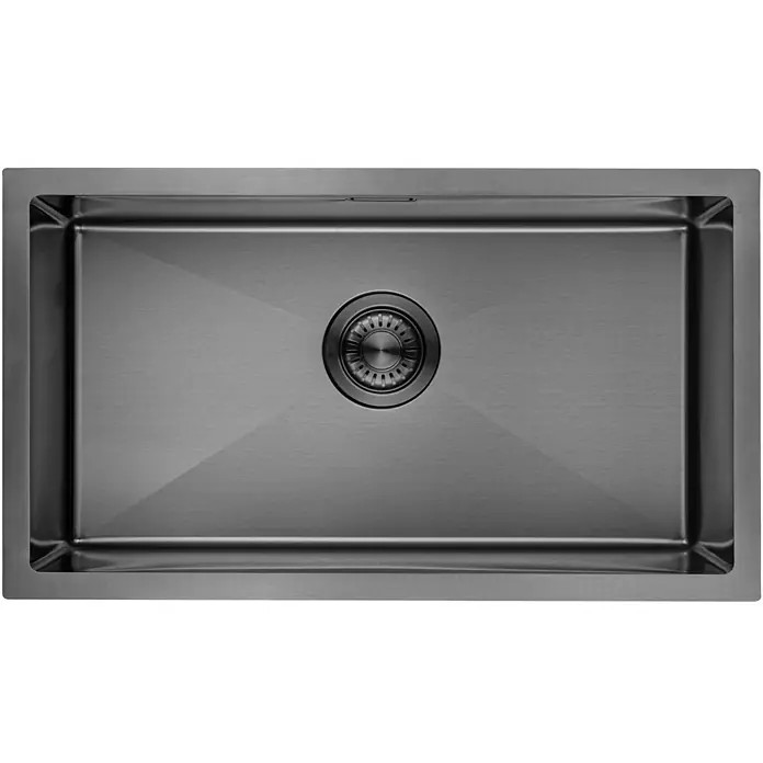 LOMAZOO Waschbecken LMZ-SIERRA - B x L: 40 x 70 cm, Mit Überlauf, Gunmetal - Rechteckige Einzelbecken-Spüle aus dunkelgrauem gebürstetem Edelstahl mit mittigem Abfluss und Sieb.