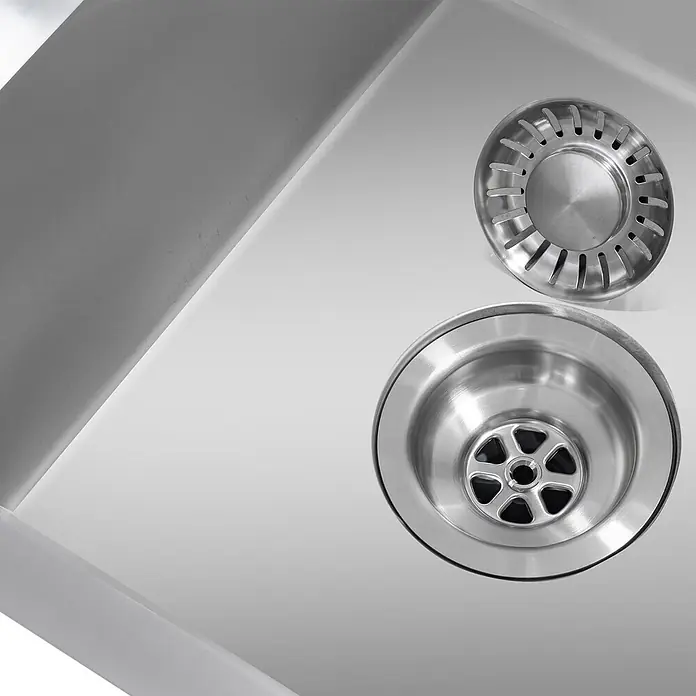LOMAZOO Waschbecken 29-399C-95TX - Stahl - Edelstahl-Küchenspülbecken mit Hauptablauf und separatem, rundem Siebkorb.