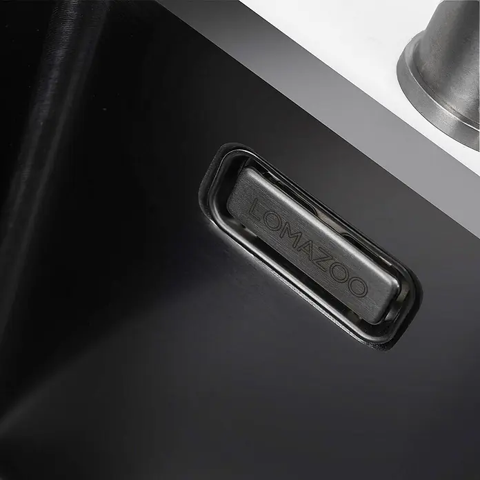 LOMAZOO Waschbecken P5-SNJ1-CD67 - B x L: 45 x 40 cm, Mit Überlauf, Gunmetal - Dunkles Spülbecken aus gebürstetem Metall mit rechteckigem "LOMAZOO" Überlauf.