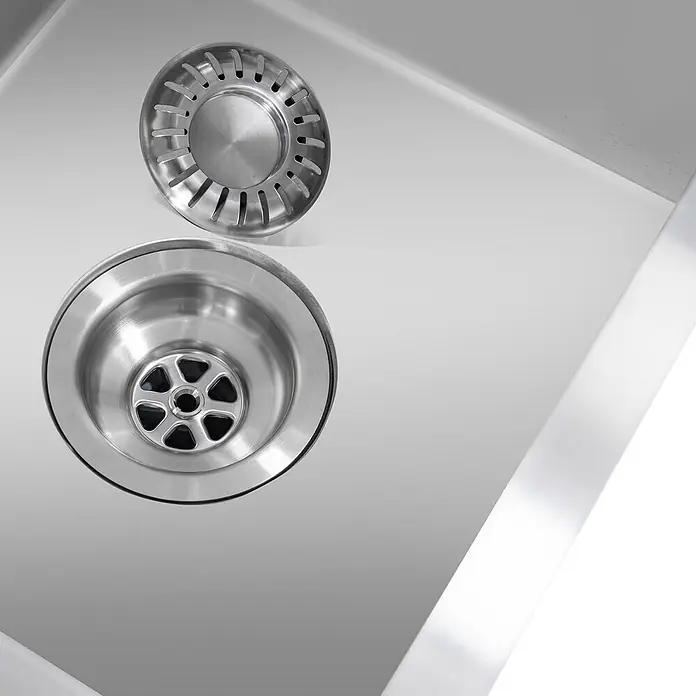 LOMAZOO Waschbecken 0G-CD4X-MQFH - Mit Überlauf, Stahl - Edelstahl Spülbeckenablauf und ein runder Siebkorb.