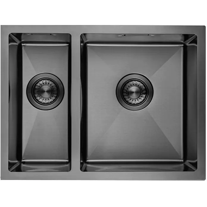 LOMAZOO Waschbecken LMZ-GALAXY - B x L: 45 x 59,5 cm, Mit Überlauf, Gunmetal - Dunkelgraue Doppelspüle mit zwei Becken und integrierten Siebabläufen.