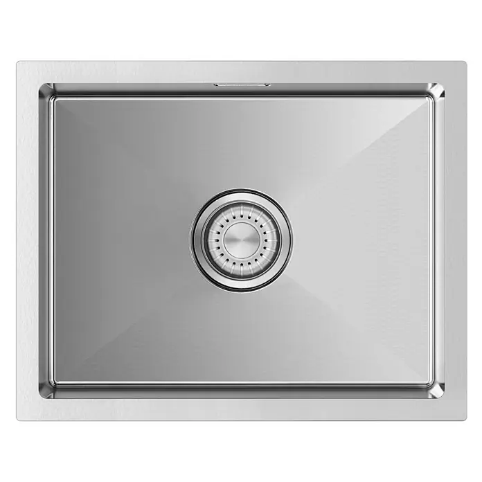 LOMAZOO Waschbecken LMZ-ORION - Mit Überlauf, Stahl - Moderne Edelstahl-Einbauspüle mit einem mittigen Abfluss und einem rechteckigen Überlauf.