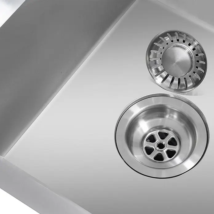 LOMAZOO Waschbecken LMZ-ORION - Mit Überlauf, Stahl - Edelstahl-Küchenspüle mit sichtbarem Abfluss und herausnehmbarem Siebkorb.