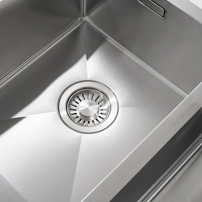 LOMAZOO Waschbecken LMZ-PHANTOM - Stahl - Gebürstetes Edelstahlspülbecken mit zentralem Abfluss.
