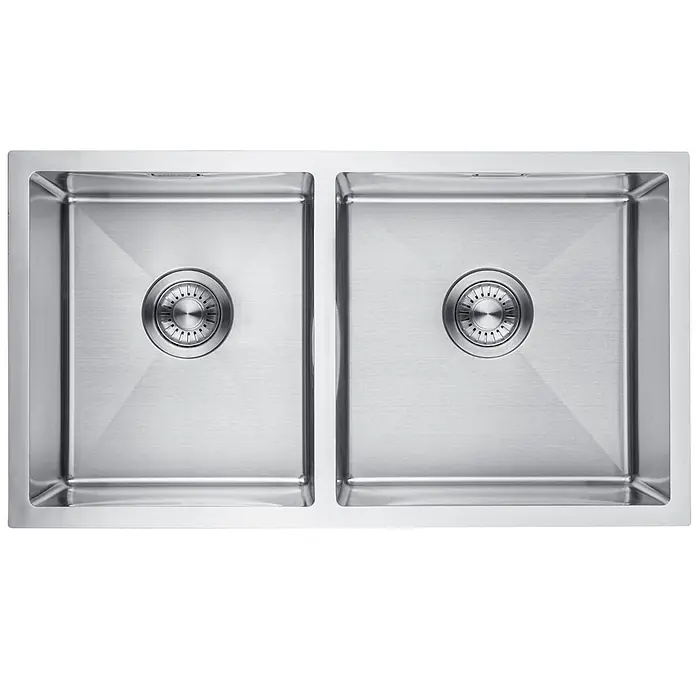 LOMAZOO Waschbecken LMZ-WINDSOR - B x L: 45 x 81,5 cm, Mit Überlauf, Stahl - Edelstahl-Doppelspüle mit zwei rechteckigen Becken und modernen Siebabläufen.