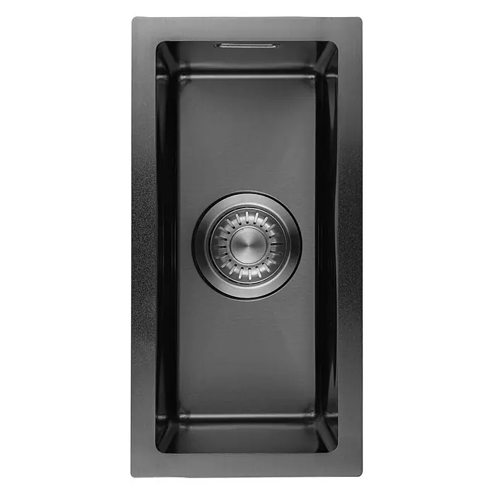 LOMAZOO Waschbecken LMZ-BELNEM - Mit Überlauf, Gunmetal - Dunkelgraues Spülbecken aus gebürstetem Edelstahl mit integriertem Abfluss und Überlauf.