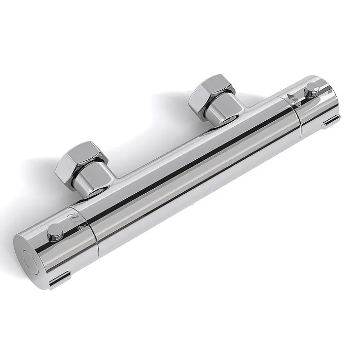 LOMAZOO UP-Brausearmatur 12CM-CHROOM - Chrom - Polierter Chrom-Thermostat-Duschmischer mit zwei Drehknöpfen und sichtbaren Temperaturmarkierungen.