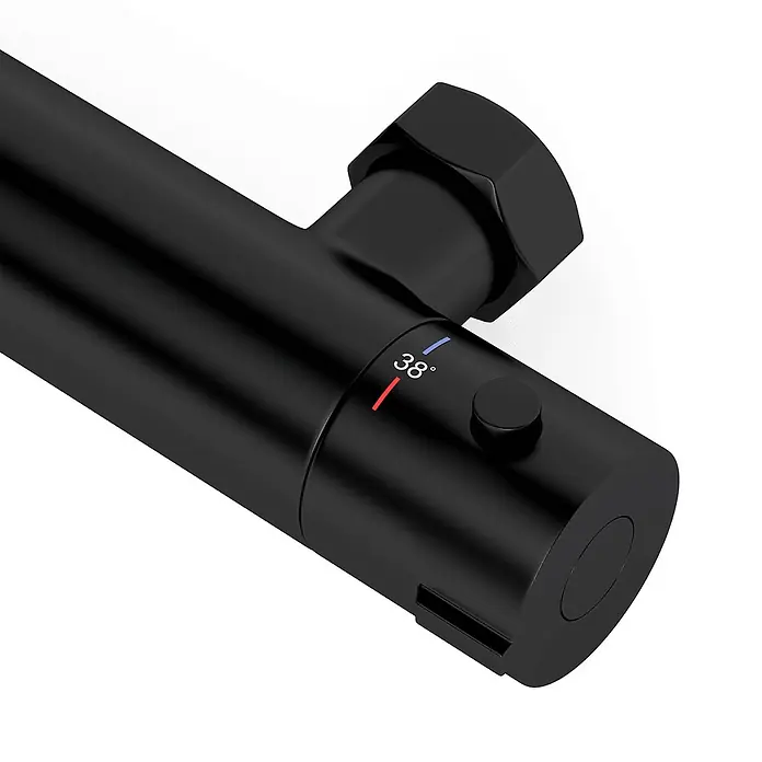 LOMAZOO UP-Brausearmatur 15CM-ZWART - Mattschwarz - Mattschwarze Thermostatstange mit 38°-Temperaturanzeige und Sicherheitsknopf.