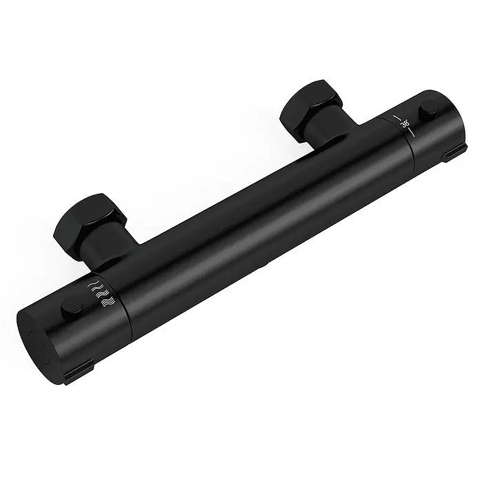 LOMAZOO UP-Brausearmatur 15CM-ZWART - Mattschwarz - Mattschwarze thermostatische Duscharmatur mit Doppelreglern für Temperatur (38° Markierung) und Wasserfluss.
