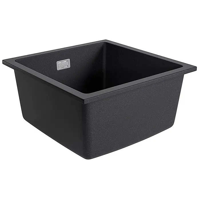 LOMAZOO Waschbecken LMZ-PEDRI - Mit Überlauf, Schwarz - Schwarze gesprenkelte Verbundstoff-Küchenspüle in quadratischem Design.