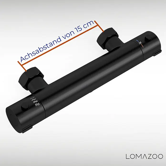 LOMAZOO UP-Brausearmatur 15CM-ZWART - Mattschwarz - Mattschwarzer Thermostat-Duschmischer mit 15 cm Achsabstand.
