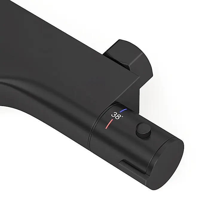 LOMAZOO Badewannenarmatur BADKR-ZWART - Mattschwarz - Mattschwarze Thermostat-Bad-/Duscharmatur mit 38°-Temperaturanschlag und rot/blauen Anzeigen.