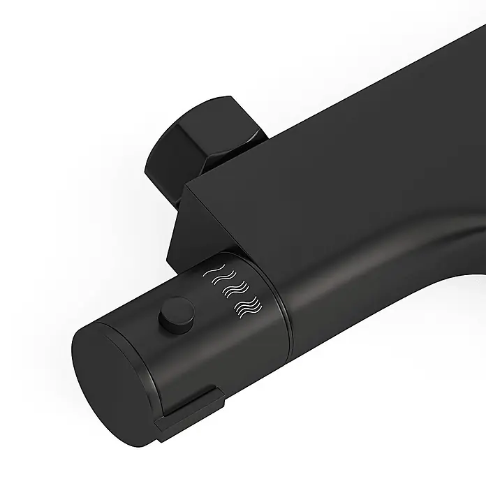 LOMAZOO Badewannenarmatur BADKR-ZWART - Mattschwarz - Matt schwarze Thermostat-Steuerung mit Druckknopf und Warmwasseranzeige.