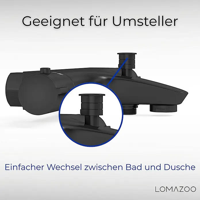 LOMAZOO Badewannenarmatur BADKR-ZWART - Mattschwarz - Mattschwarzer Wasserhahn-Umsteller für einfachen Wechsel zwischen Badewanne und Dusche.