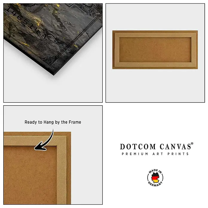 Dotcomcanvas Decopanel - Black Bull, B x H: 156 x 52 cm - Gerahmter Leinwanddruck mit stabilem Holzrahmen, aus verschiedenen Blickwinkeln gezeigt und fertig zum Aufhängen.