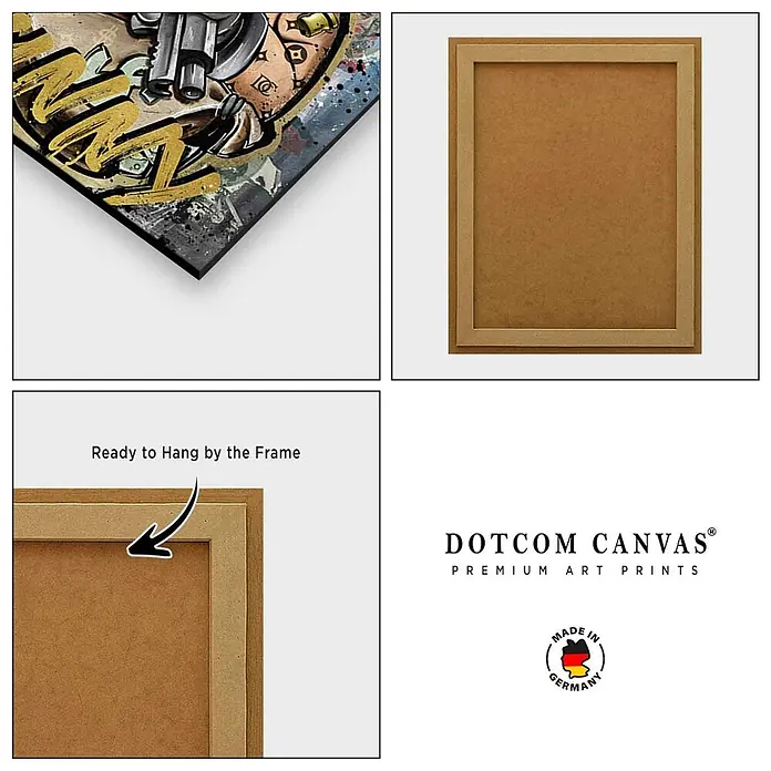 Dotcomcanvas Decopanel - No Money Duck, B x H: 40 x 50 cm - Gerahmter Leinwanddruck, fertig zum Aufhängen, zeigt die Rückseite des Holzrahmens und ein Kunstdruckdetail.