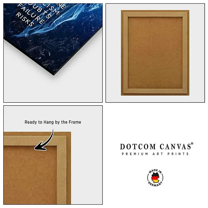Dotcomcanvas Decopanel - Iceberg of Success, B x H: 58 x 90 cm - Blauer Leinwanddruck mit weißem Text, auf einem Naturholzrahmen montiert, fertig zum Aufhängen.