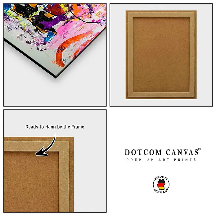 Dotcomcanvas Decopanel - Money Bags, B x H: 58 x 90 cm - Farbenfroher, abstrakter Kunstdruck in schwarzem Rahmen mit natürlicher Holzrückseite, aufhängefertig.