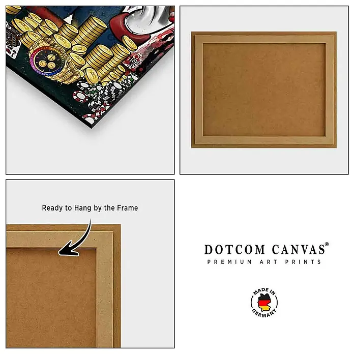 Dotcomcanvas Decopanel - All In, B x H: 116 x 78 mm - Gerahmter Leinwanddruck im Casino-Stil mit Holzrahmen, fertig zum Aufhängen.