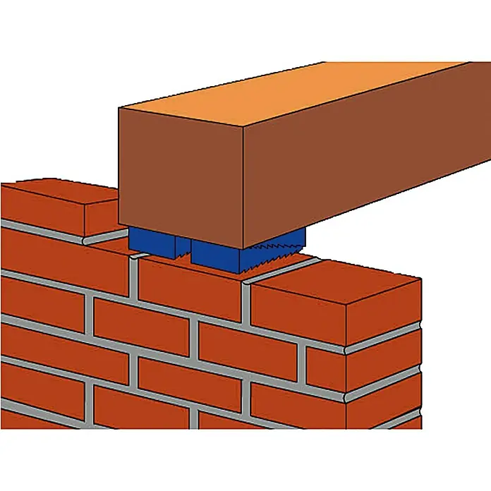Montagekeile-Set - 10 Stk. - Grafik einer Backsteinmauer, die ein blaues Lager, eine Holzbalkenverbindung und eine Holzverbindung zeigt.