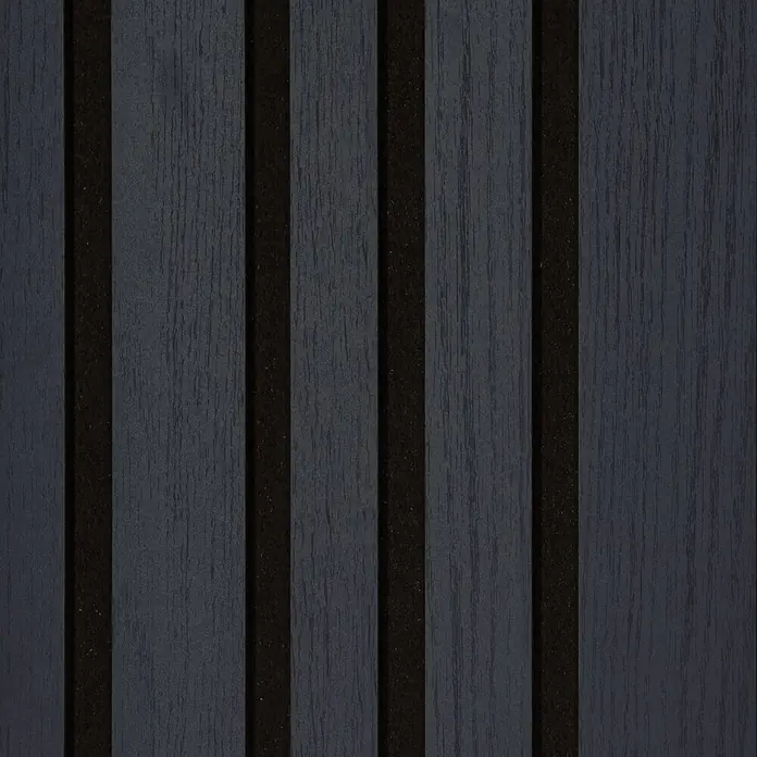CanDo Akustikpaneel Blend - Eiche Lava, 2.600 x 300 x 17 mm, 2 Stk. - Dunkelgraue Lamellenplatte mit Holzmaserung und tiefschwarzen vertikalen Rillen, geeignet für Wände oder Böden.