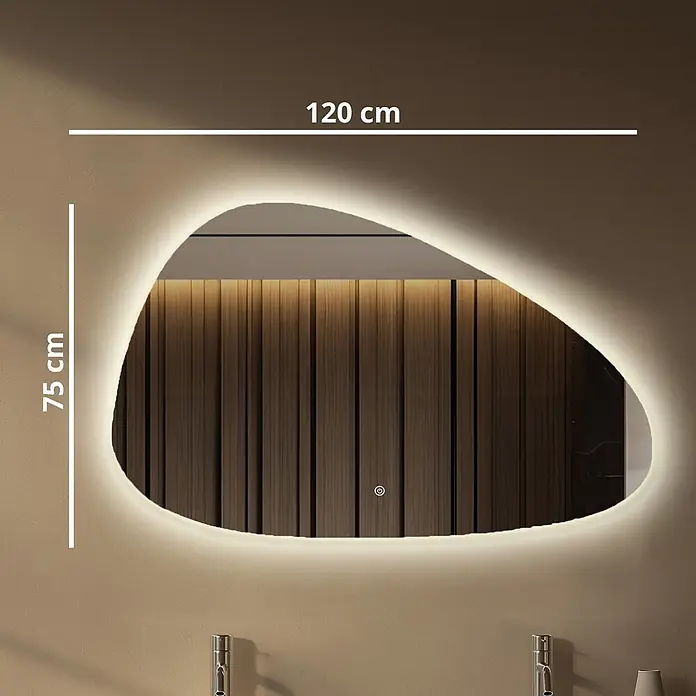 LOMAZOO LED-Badspiegel Sevilla asymmetrisch 120 x 75 cm, beschlagfrei -  - Unregelmäßiger LED-Spiegel, 120x75 cm, mit warmem Licht und Touch-Steuerung.