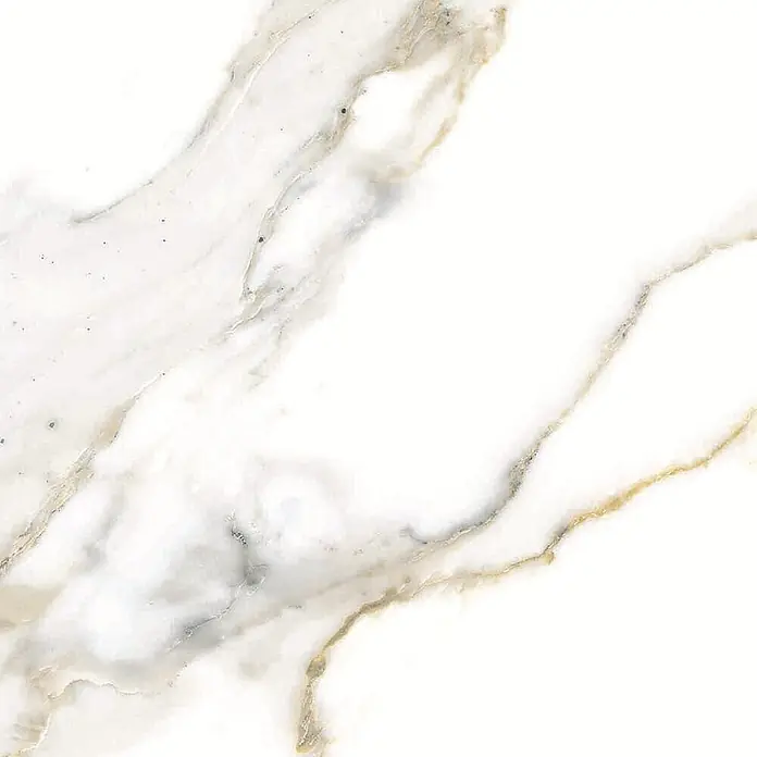 Wetwall Wandpaneel Elite - 120 x 242 cm, Bianco Carrara, Nut & Feder System - Weißer Marmor mit eleganten gold- und grauen Adern, ideal für luxuriöse Oberflächen wie Fliesen oder Arbeitsplatten.