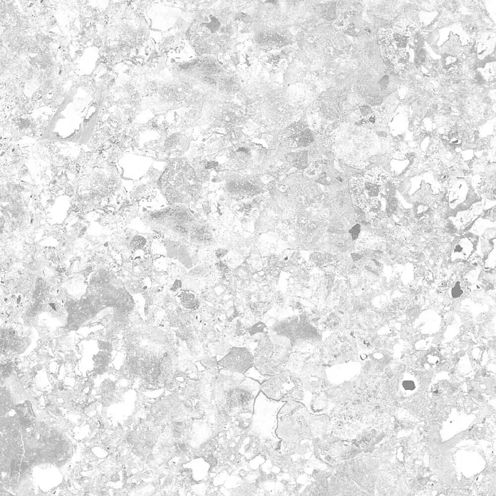 Wetwall Wandpaneel Elite - 120 x 242 cm, Terrazzo White, Nut & Feder System - Hellgraue und weiße gesprenkelte Steinstruktur.