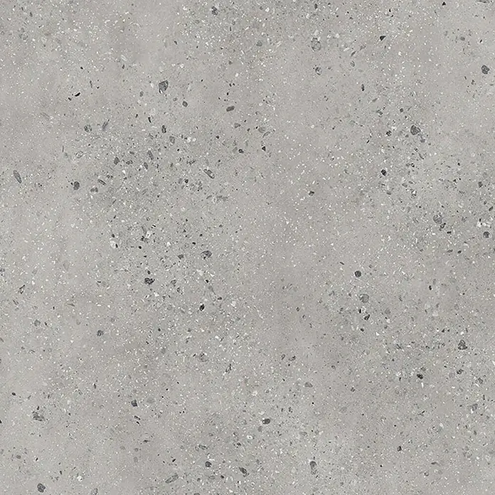 Wetwall Wandpaneel Elite - 120 x 242 cm, Pewter Terrazzo, Nut & Feder System - Graue Fliese im Terrazzo-Stil mit dunklen und hellen Sprenkeln.