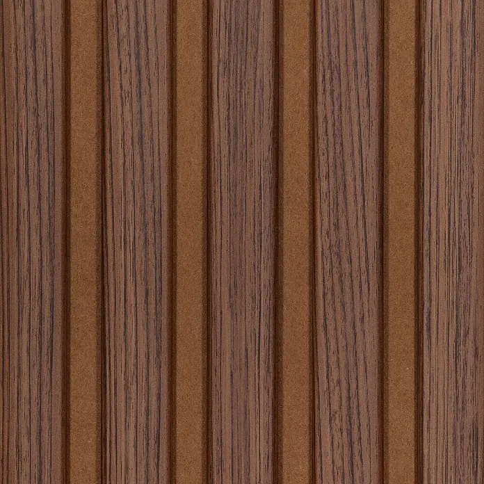CanDo Akustikpaneel Ellips - Walnuss Uni, 2.600 x 300 x 17 mm, 2 Stk. - Dunkelbraune geriffelte Paneele in Holzoptik, ideal für Wandverkleidungen oder Dekorflächen.