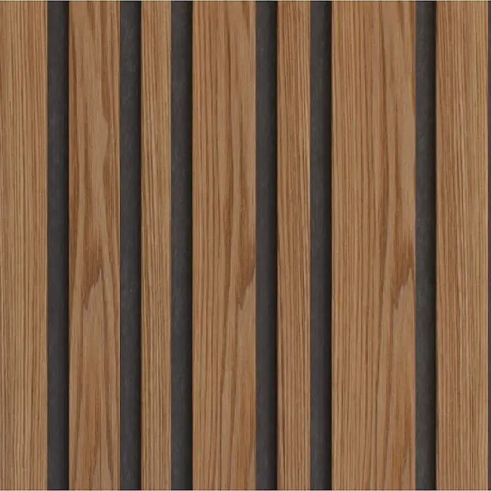 CanDo Akustikpaneel Blend - Eiche Bronze, 2.600 x 300 x 17 mm, 2 Stk. - Vertikale Holzlamellen auf dunklem Hintergrund für moderne Akustik- oder Wandverkleidung.