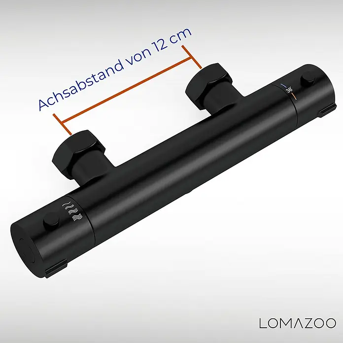LOMAZOO UP-Brausearmatur 12CM-ZWART - Mattschwarz - Mattschwarze Thermostat-Armatur mit 12 cm Achsabstand.