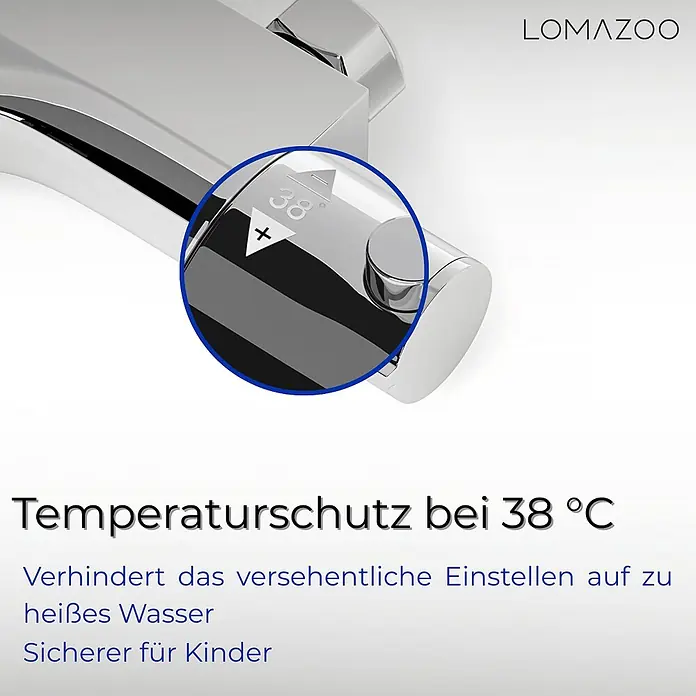 LOMAZOO Badewannenarmatur BADKR-CHROOM - Chrom - Verchromter Wasserhahn-Griff mit 38°C Temperatursicherung, verhindert Verbrühungen und ist kindersicher.