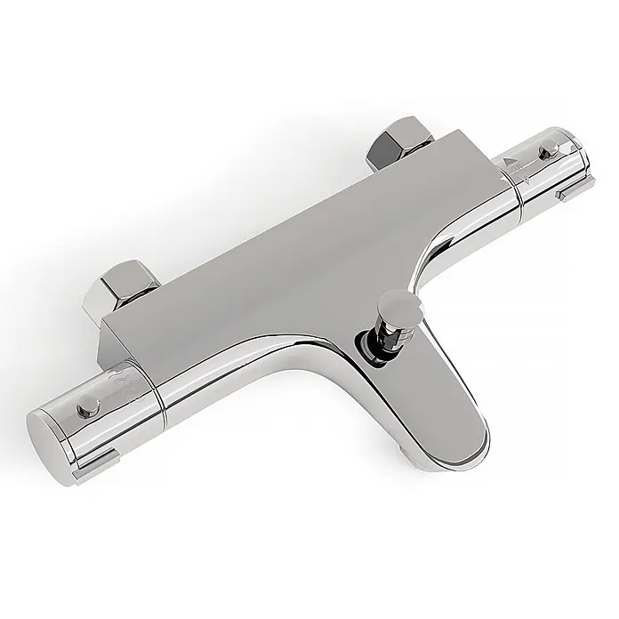 LOMAZOO Badewannenarmatur BADKR-CHROOM - Chrom - Schlichte, wandmontierte Thermostat-Duscharmatur aus Chrom mit zwei Drehknöpfen für Temperatur und Durchfluss.