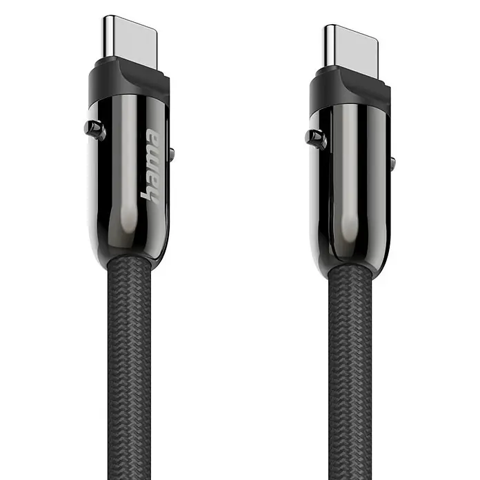 Hama USB-Kabel 00201751 USB-C-Kabel und Handyband 2in1-Lösung 1 - Schwarz - Schwarzes geflochtenes Hama USB-C Kabel mit glänzenden Anschlüssen.