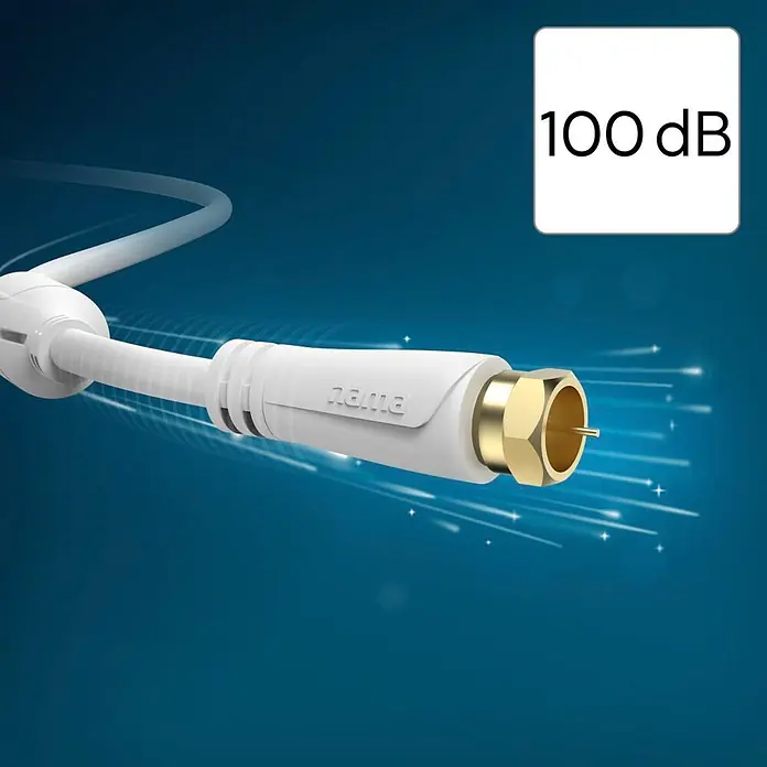 Hama F-Stecker 00205252 SAT-Anschlusskabel F-Stecker - F-Stecker vergoldet 100 dB - Weiß - Weißes Koaxialkabel mit goldfarbenem F-Stecker, mit 100 dB Abschirmung.