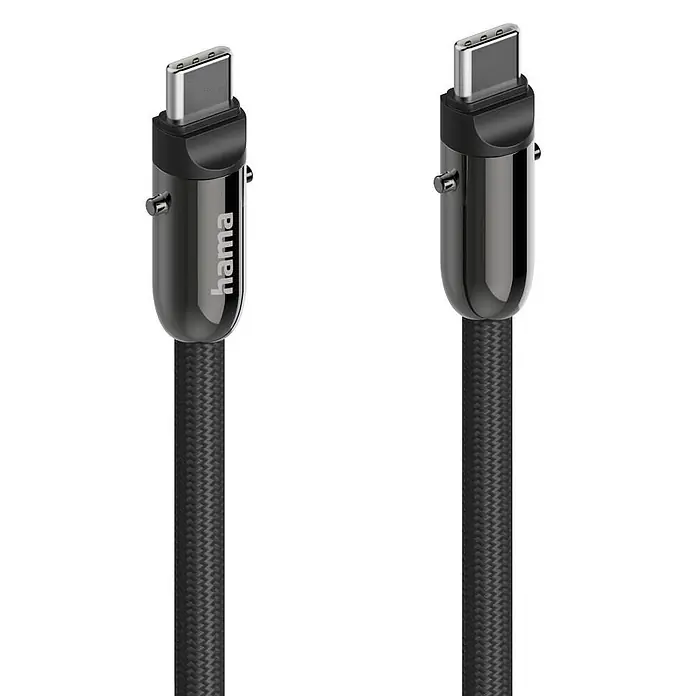 Hama USB-Kabel 00201751 USB-C-Kabel und Handyband 2in1-Lösung 1 - Schwarz - Dunkelgraues geflochtenes USB-C Lade- und Datenkabel mit Metallsteckern, mit 'hama'-Logo.