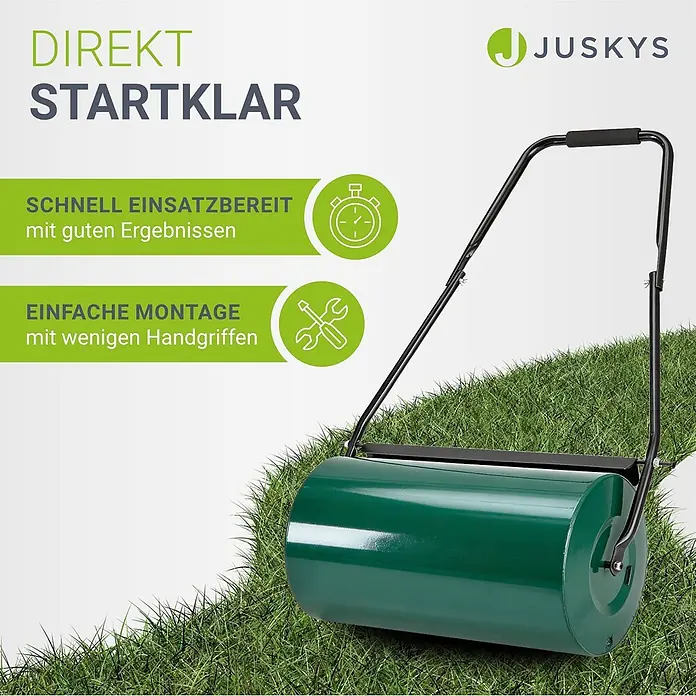 Juskys Rasenwalze Fritz - Passend für: Garten, Arbeitsbreite: 60 cm - Dunkelgrüne Metall-Rasenwalze mit schwarzem Griff.