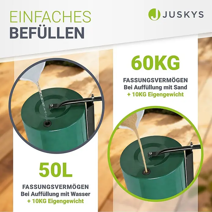 Juskys Rasenwalze Fritz - Passend für: Garten, Arbeitsbreite: 60 cm - Grüne Gartenwalze wird mit Wasser und Sand befüllt, zeigt 50L Wasser/60kg Sand Fassungsvermögen und 10kg Eigengewicht.