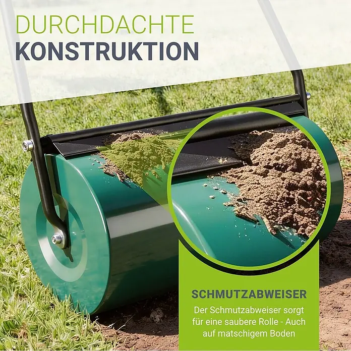 Juskys Rasenwalze Fritz - Passend für: Garten, Arbeitsbreite: 60 cm - Grüne Rasenwalze mit Schmutzabweiser im Garten, der die Walze sauber von Erde und Moos hält.