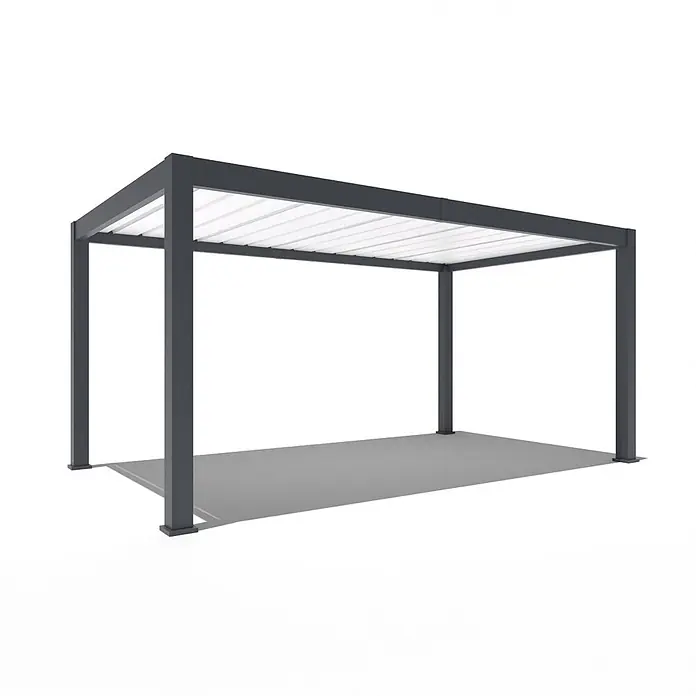 Weide Carport Autoüberdachung Aluminium 3 x 5,3 M anthrazit - Außenmaß inkl. Dachüberstand (B x T): 530 x 300 m, Einzelcarport, Anthrazit - Anthrazitfarbene Aluminium-Pergola mit weißem Lamellendach zur Beschattung im Freien.