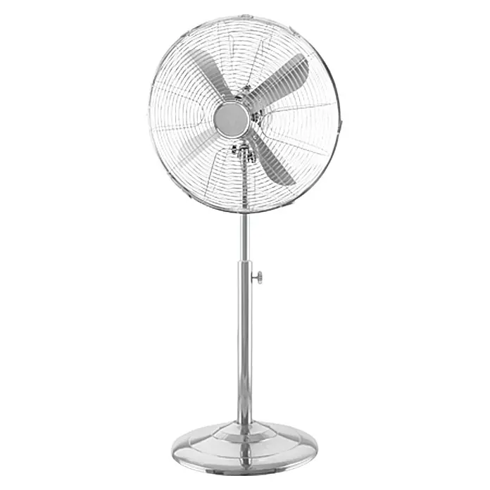 Voltomat Ventilador de pie Retro - Plateado, Diámetro: 44 cm, Altura: 114 cm - Ventilador de pie cromado con tres aspas y base redonda, perfecto para refrescar cualquier habitación con estilo.