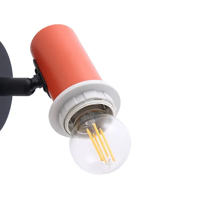 Lindby Wandstrahler Ovelia - schwarz, gelb / orange, E27 - Oranger zylindrischer Strahler mit schwarzem Arm und klarer LED-Glühbirne.