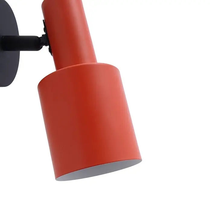 Lindby Wandstrahler Ovelia - schwarz, gelb / orange, E27 - Matte orange zylindrische Wandleuchte mit schwarzer, verstellbarer Halterung.