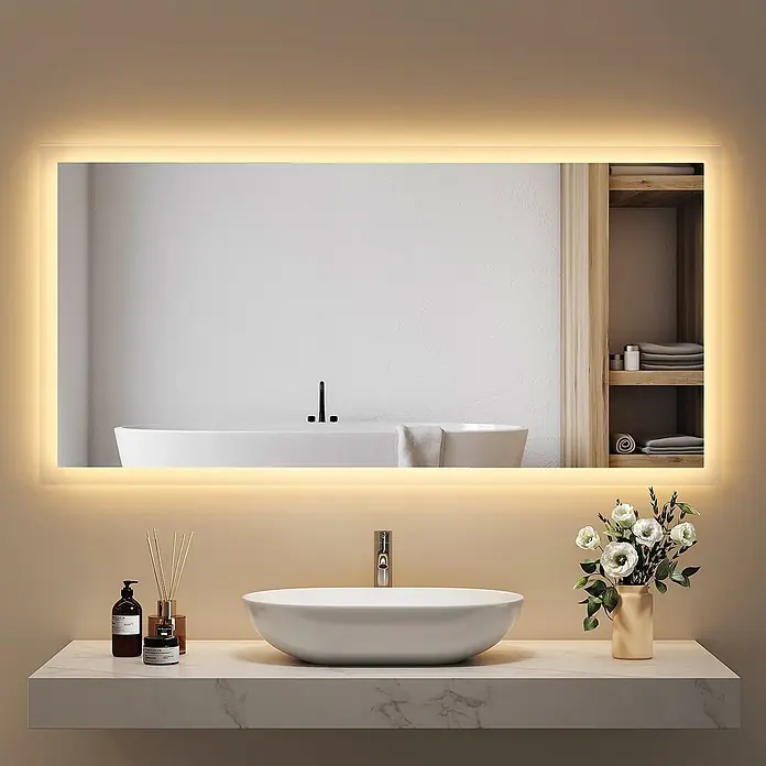 Emke Lichtspiegel Dimlite LM03 -  - Moderner rechteckiger LED-hinterleuchteter Spiegel für das Badezimmer.