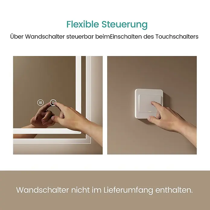 Emke Lichtspiegel Dimlite LM04 -  - Spiegel mit Touch-Steuerung, auch über externen Wandschalter bedienbar (nicht enthalten).