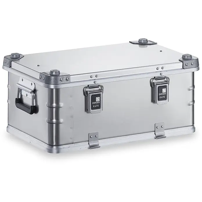 Zarges Aufbewahrungsbox Transportkiste K470 Plus Oberteil 600x400x250mm 42l -  - Robuster silberner Aluminium-Transportkoffer mit Verschlüssen, Griffen und Schutzecken für Lagerung und Transport.