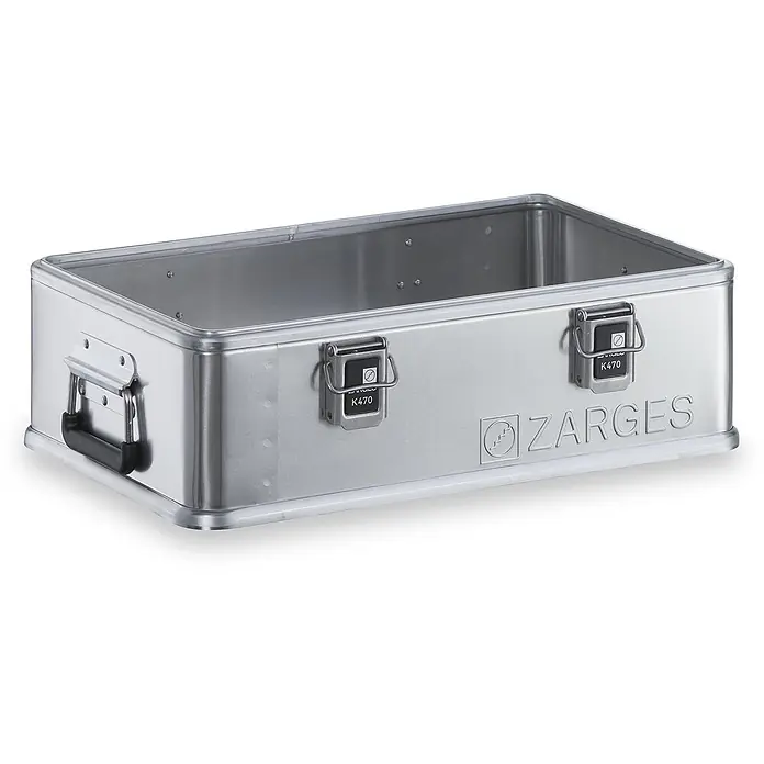Zarges Aufbewahrungsbox Transportkiste K470 Plus Unterteil 600x400x180mm 29l -  - Silberner Aluminium Transportkasten ohne Deckel mit Griffen und Verschlüssen.